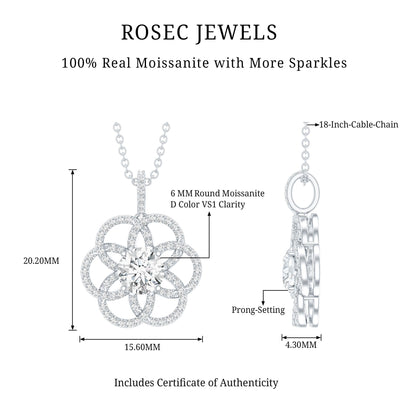 Certified Moissanite Flower Necklace with Silver Chain