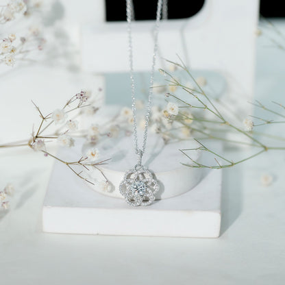 Certified Moissanite Flower Necklace with Silver Chain