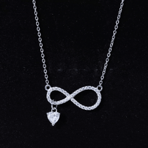 Sterling Silver Moissanite Infinity Necklace with Heart Charm