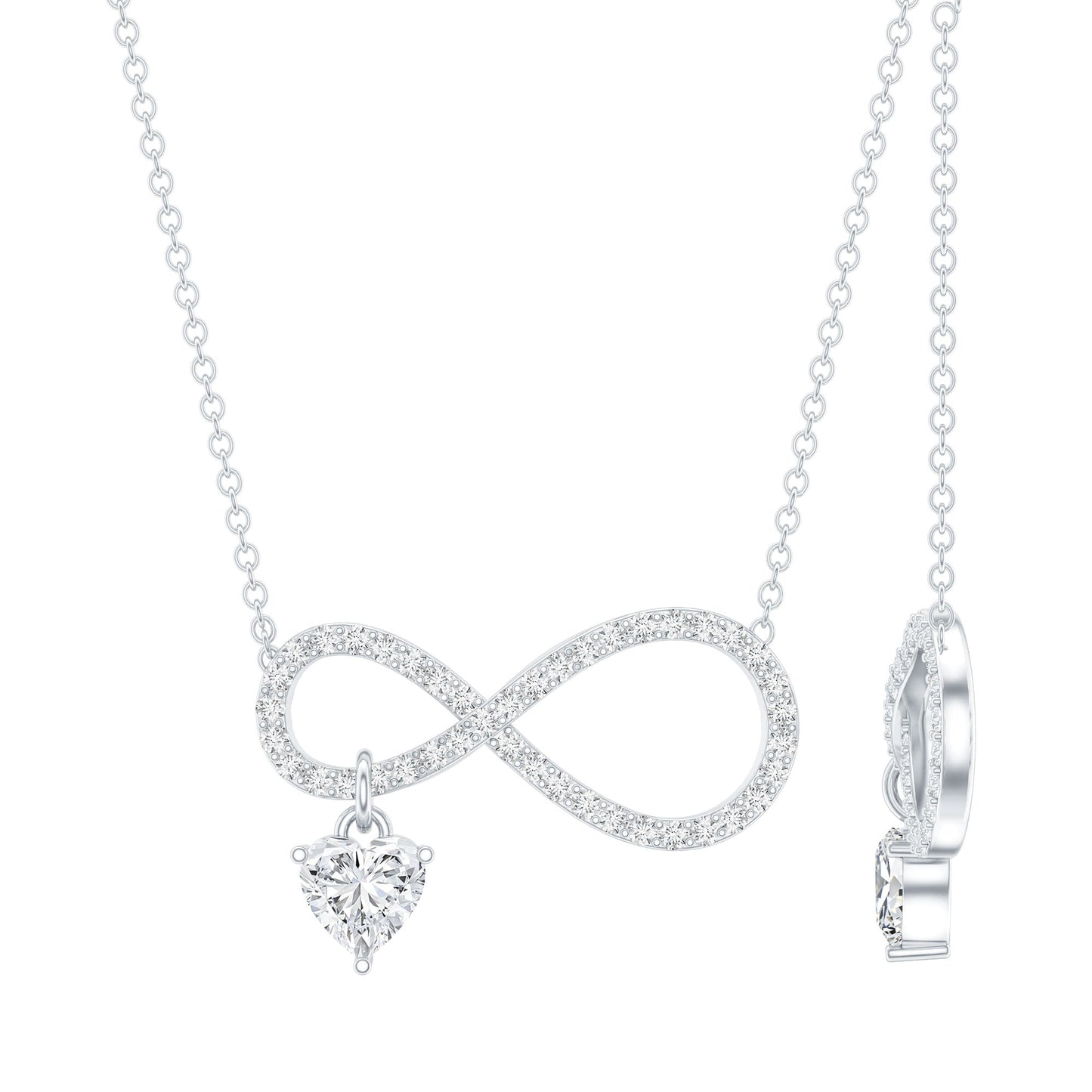Sterling Silver Moissanite Infinity Necklace with Heart Charm