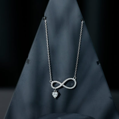 Sterling Silver Moissanite Infinity Necklace with Heart Charm