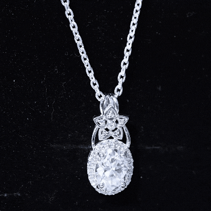 2 Carat Vintage Inspired Moissanite Halo Necklace in 14k Gold Plated Silver