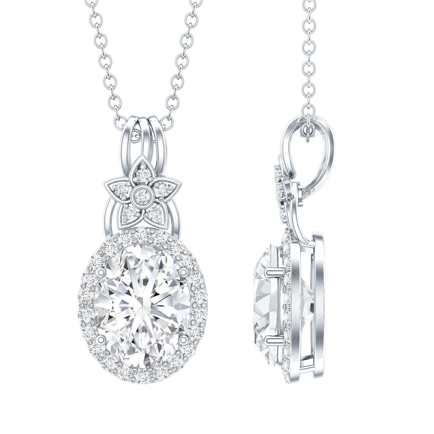 2 Carat Vintage Inspired Moissanite Halo Necklace in 14k Gold Plated Silver