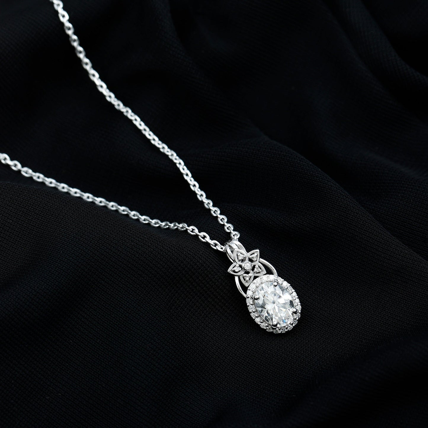 2 Carat Vintage Inspired Moissanite Halo Necklace in 14k Gold Plated Silver