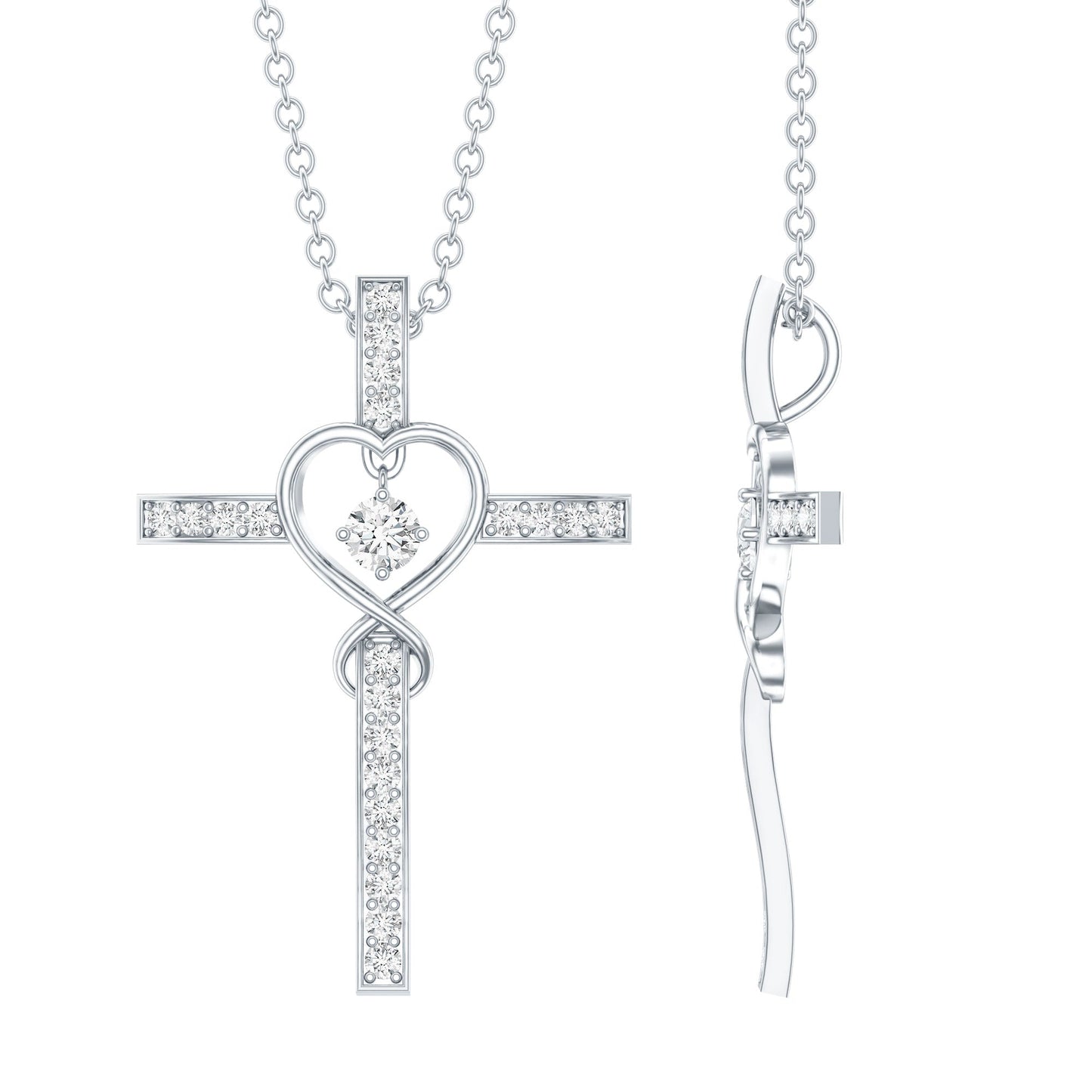Certified Moissanite Catholic Cross Heart Necklace