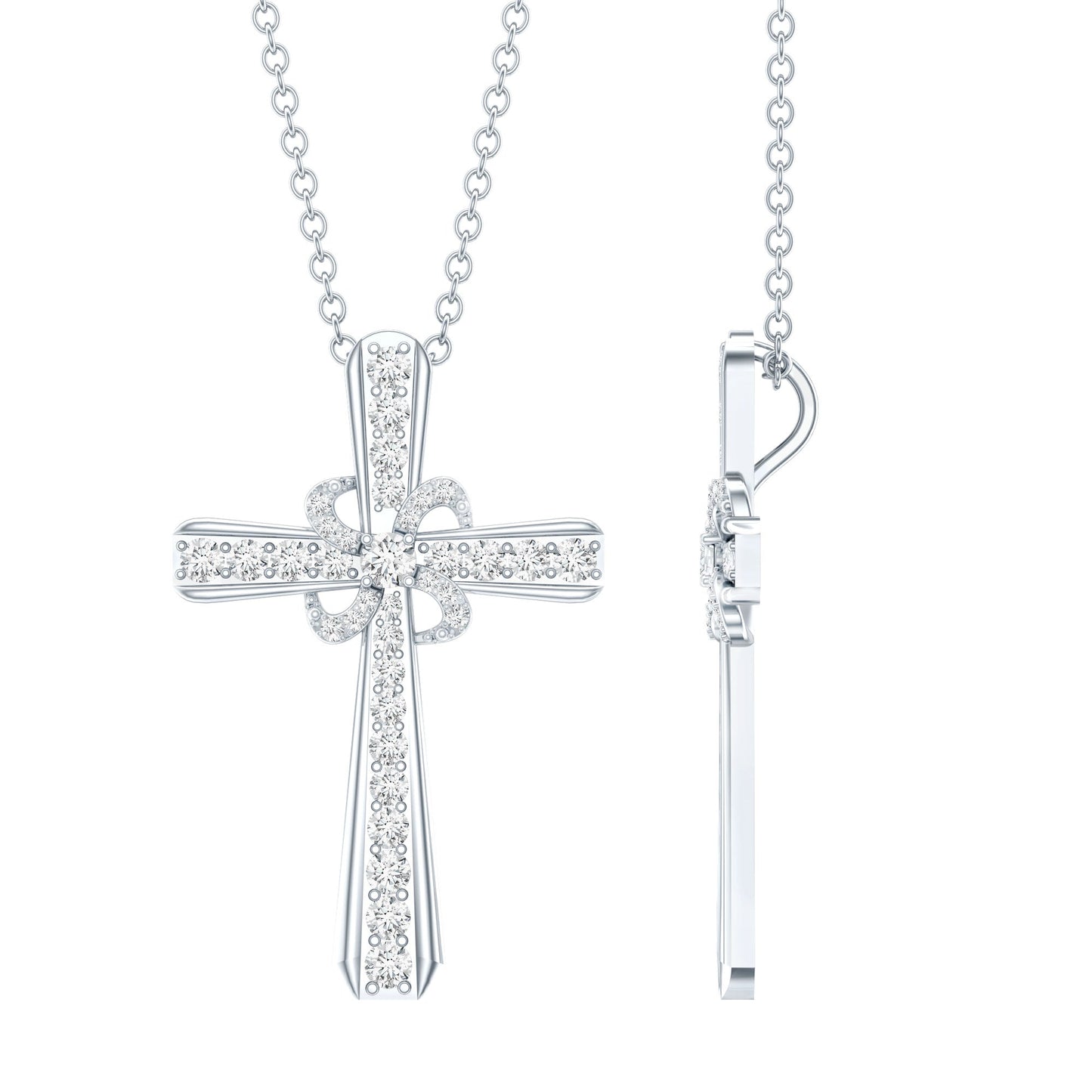 Certified Moissanite Cross Pendant with Silver Chain