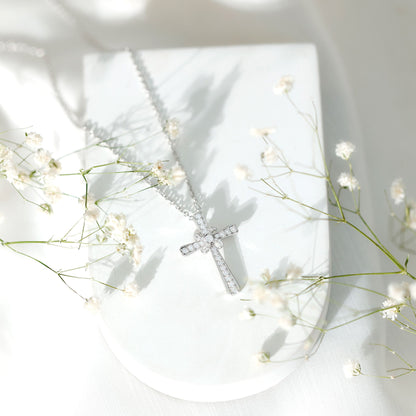 Certified Moissanite Cross Pendant with Silver Chain