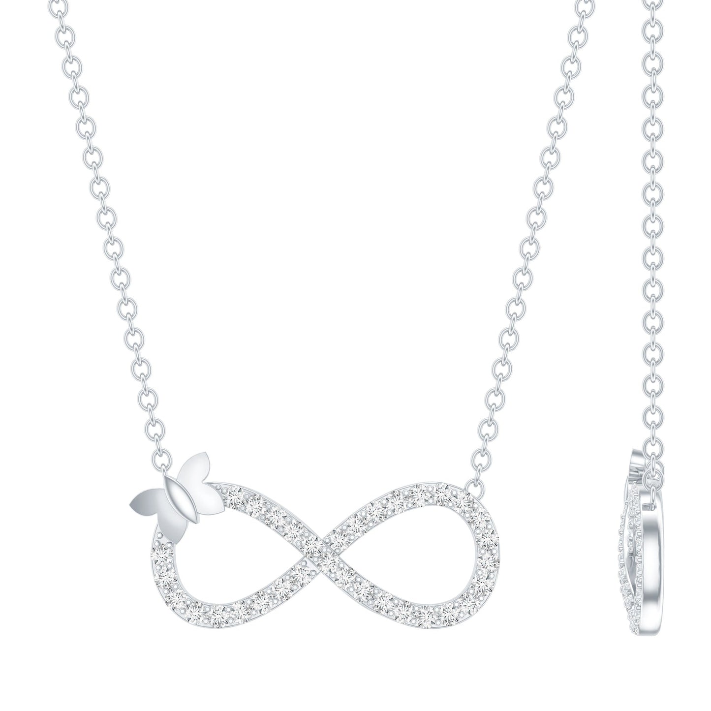 Certified Pave Set Moissanite Infinity Necklace with Butterfly