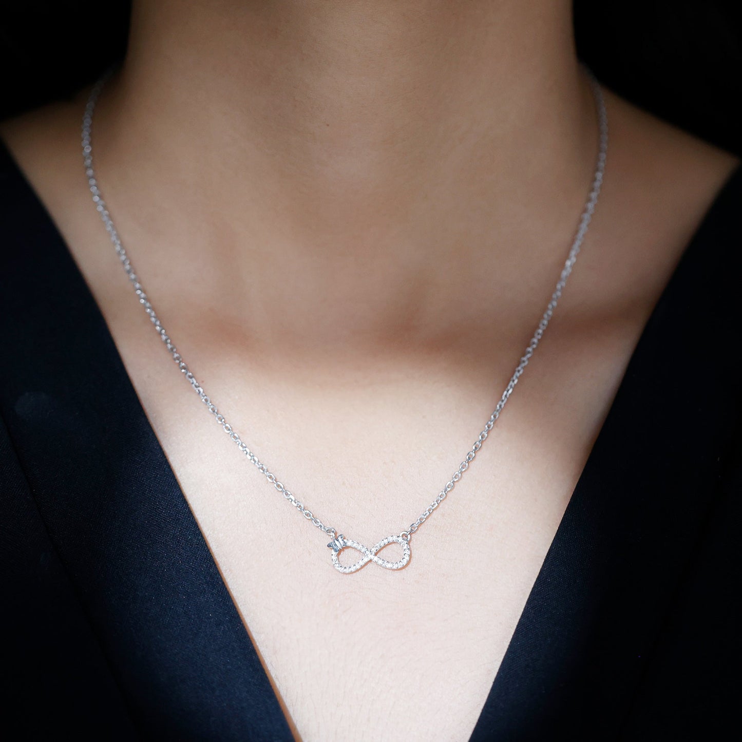 Certified Pave Set Moissanite Infinity Necklace with Butterfly