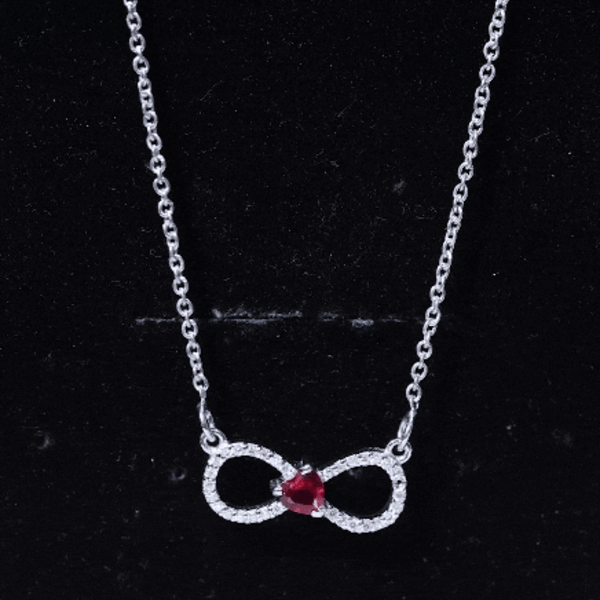 Half Carat Lab Grown Ruby and Moissanite Heart Infinity Necklace For Her