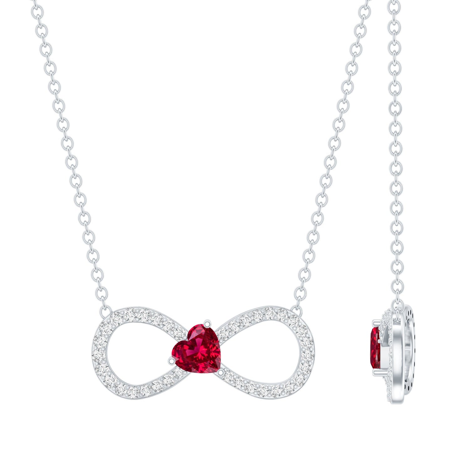 Half Carat Lab Grown Ruby and Moissanite Heart Infinity Necklace For Her