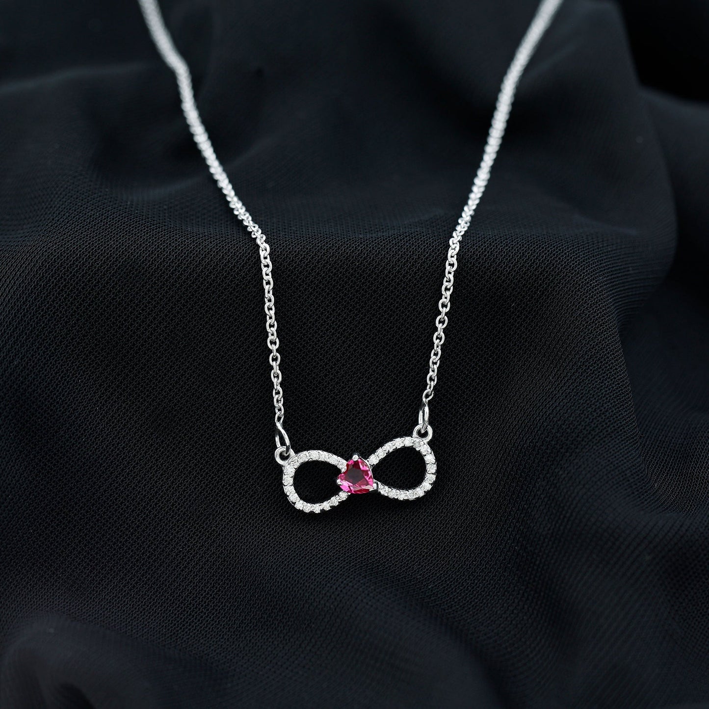 Half Carat Lab Grown Ruby and Moissanite Heart Infinity Necklace For Her