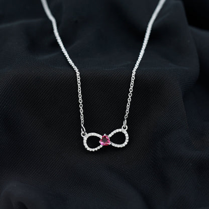 Half Carat Lab Grown Ruby and Moissanite Heart Infinity Necklace For Her