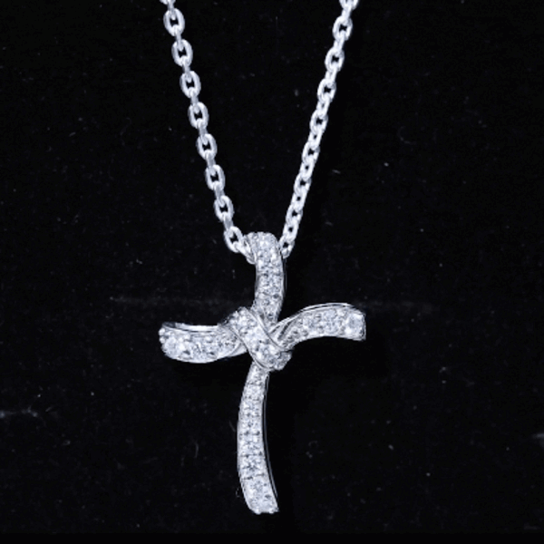 Certified Moissanite Unique Cross Necklace in Sterling Silver