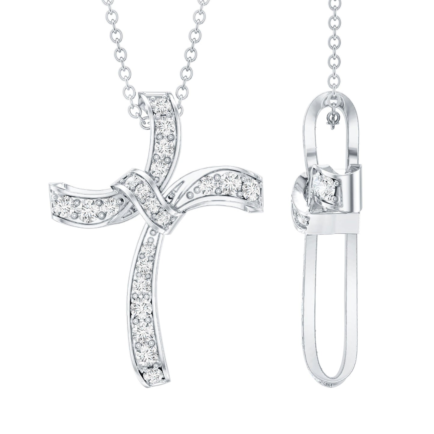 Certified Moissanite Unique Cross Necklace in Sterling Silver