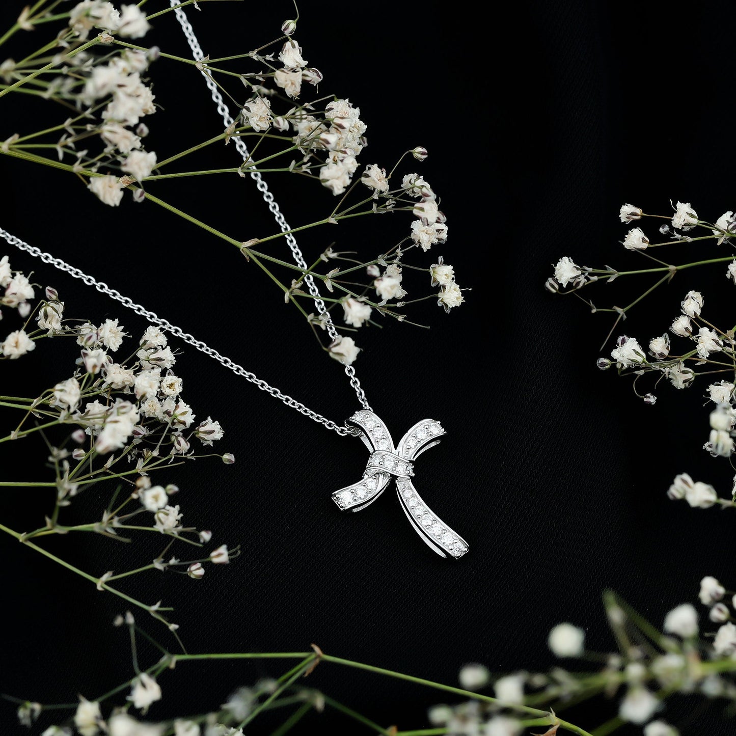 Certified Moissanite Unique Cross Necklace in Sterling Silver