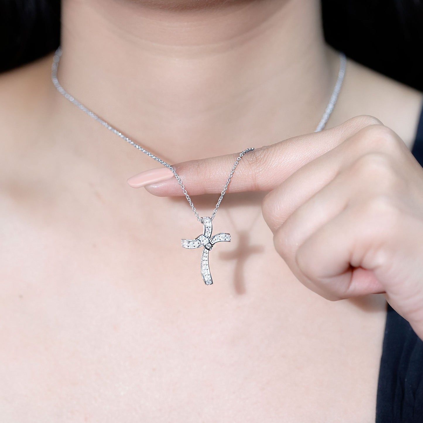 Certified Moissanite Unique Cross Necklace in Sterling Silver