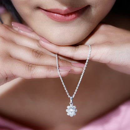 2 Carat Flower Inspired Moissanite Oval Necklace with Silver Chain