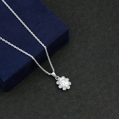 2 Carat Flower Inspired Moissanite Oval Necklace with Silver Chain