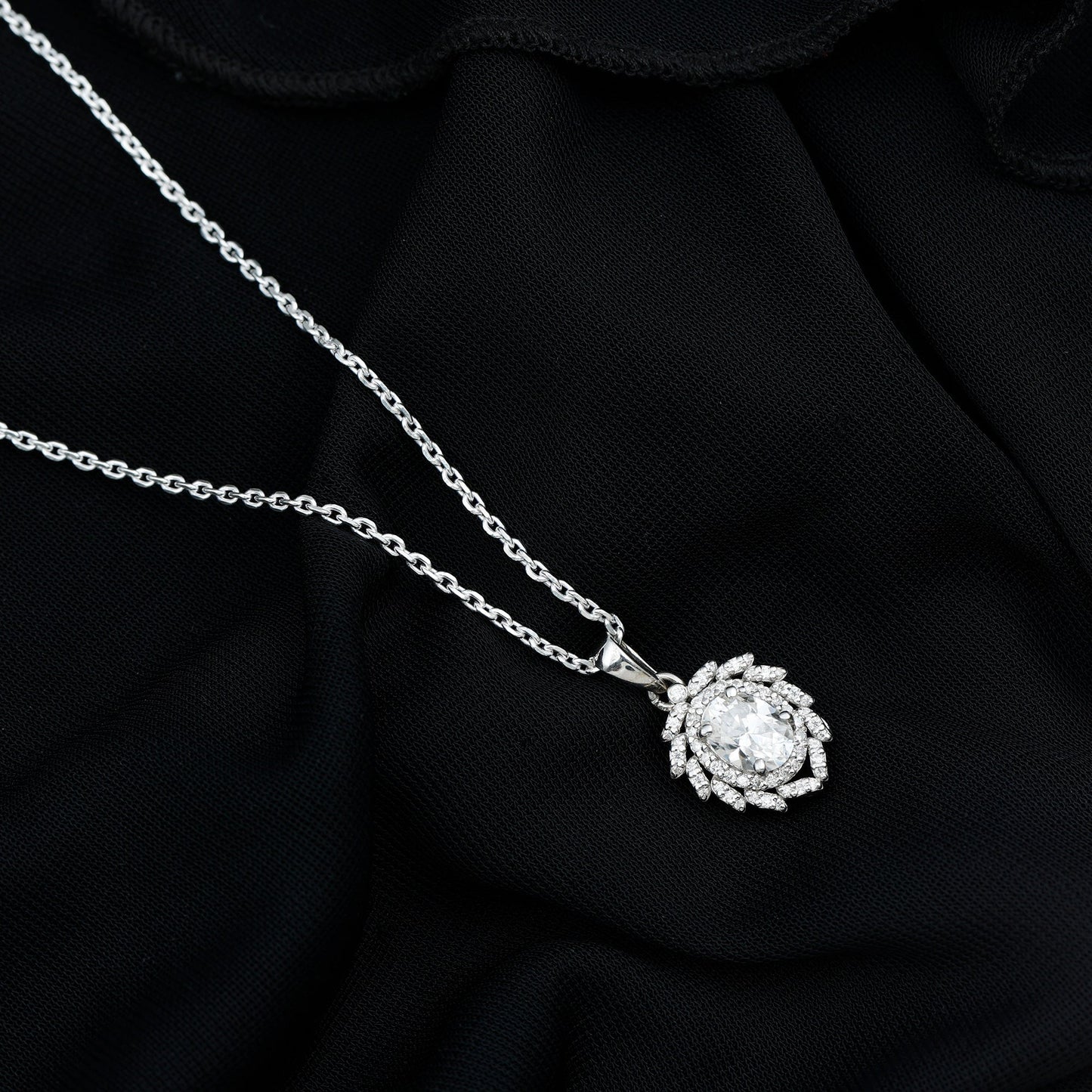 1.29 Carat Oval Shaped Moissanite Wedding Necklace With Silver Chain