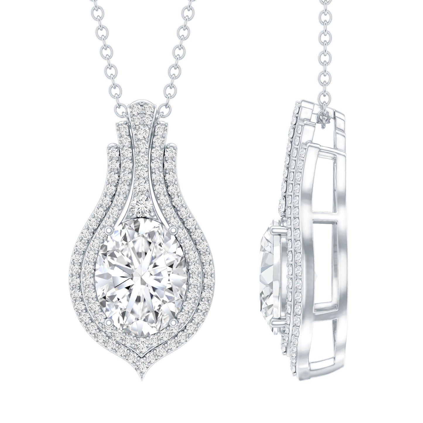 Certified 2 Carat Oval Moissanite Statement Wedding Necklace with Chain
