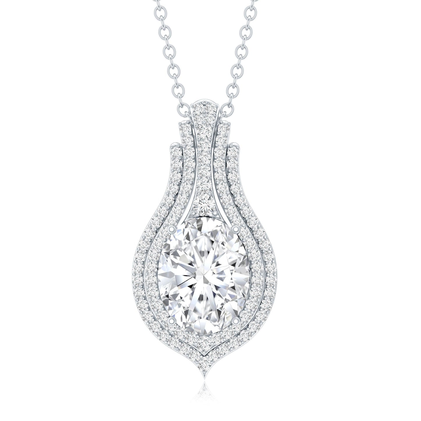 Certified 2 Carat Oval Moissanite Statement Wedding Necklace with Chain
