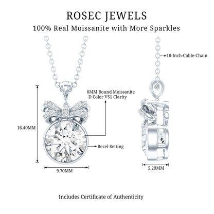 Bezel Set 2 Carat Moissanite Pendant with Bow