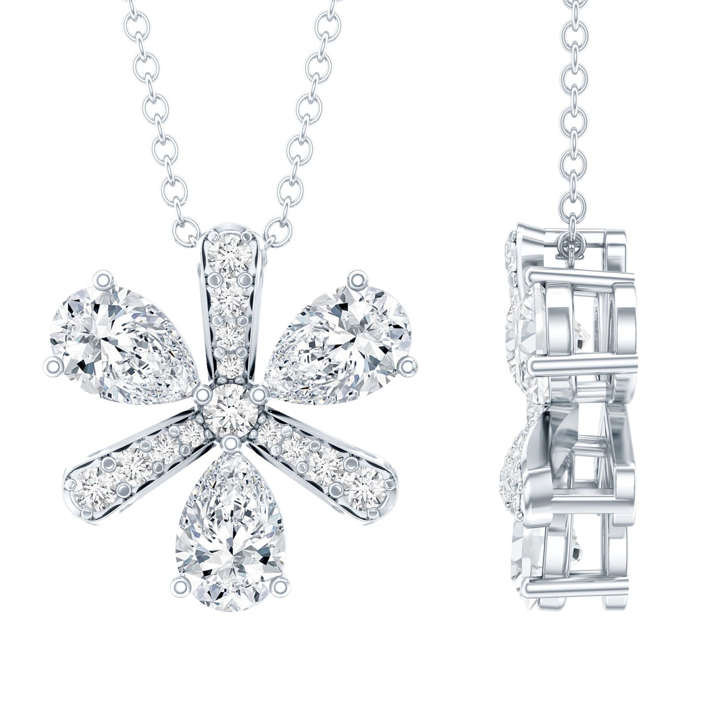 Certified Moissanite Flower Pendant Necklace with Silver Chain