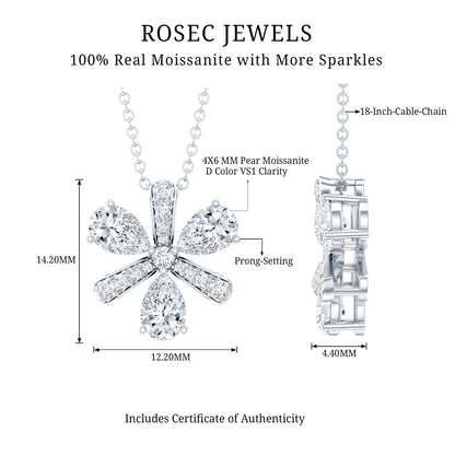 Certified Moissanite Flower Pendant Necklace with Silver Chain