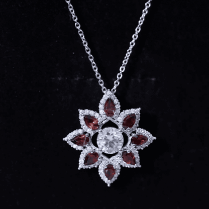Certified Moissanite and Garnet Flower Pendant