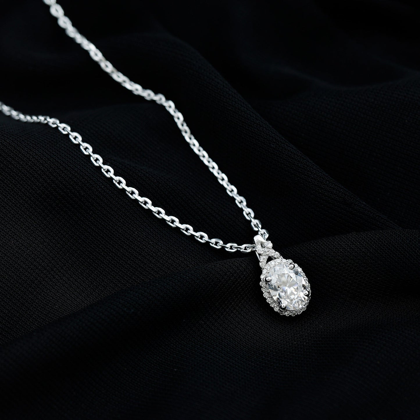 1 Carat Certified Moissanite Oval Pendant with Halo