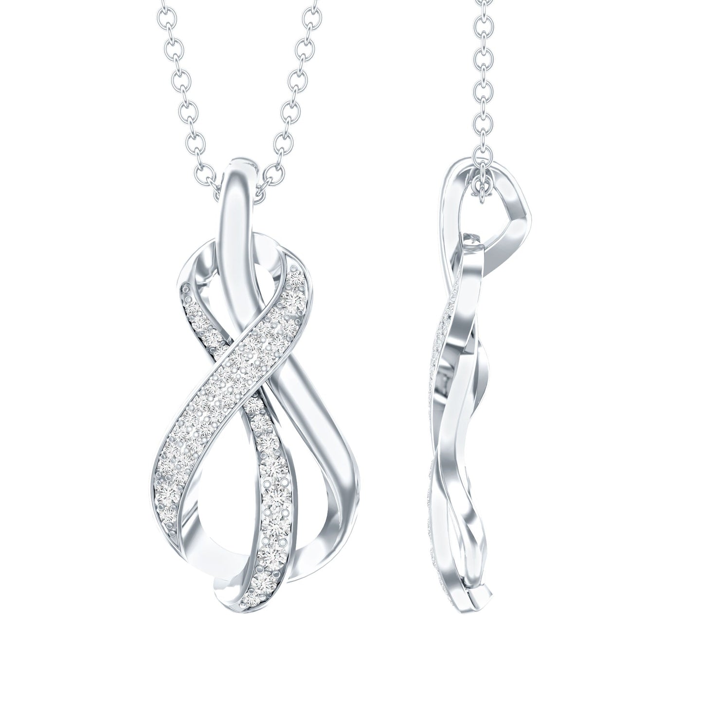 Pave Set Moissanite Infinity Knot Necklace with Silver Chain