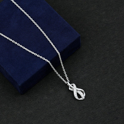 Pave Set Moissanite Infinity Knot Necklace with Silver Chain