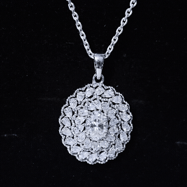 Certified 1.29 Carat Oval Moissanite Bridal Statement Necklace with Chain