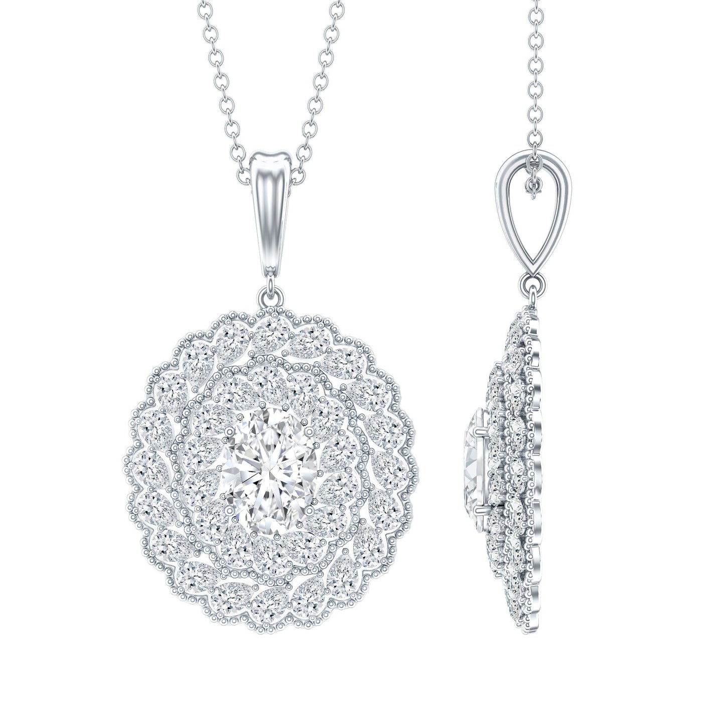 Certified 1.29 Carat Oval Moissanite Bridal Statement Necklace with Chain