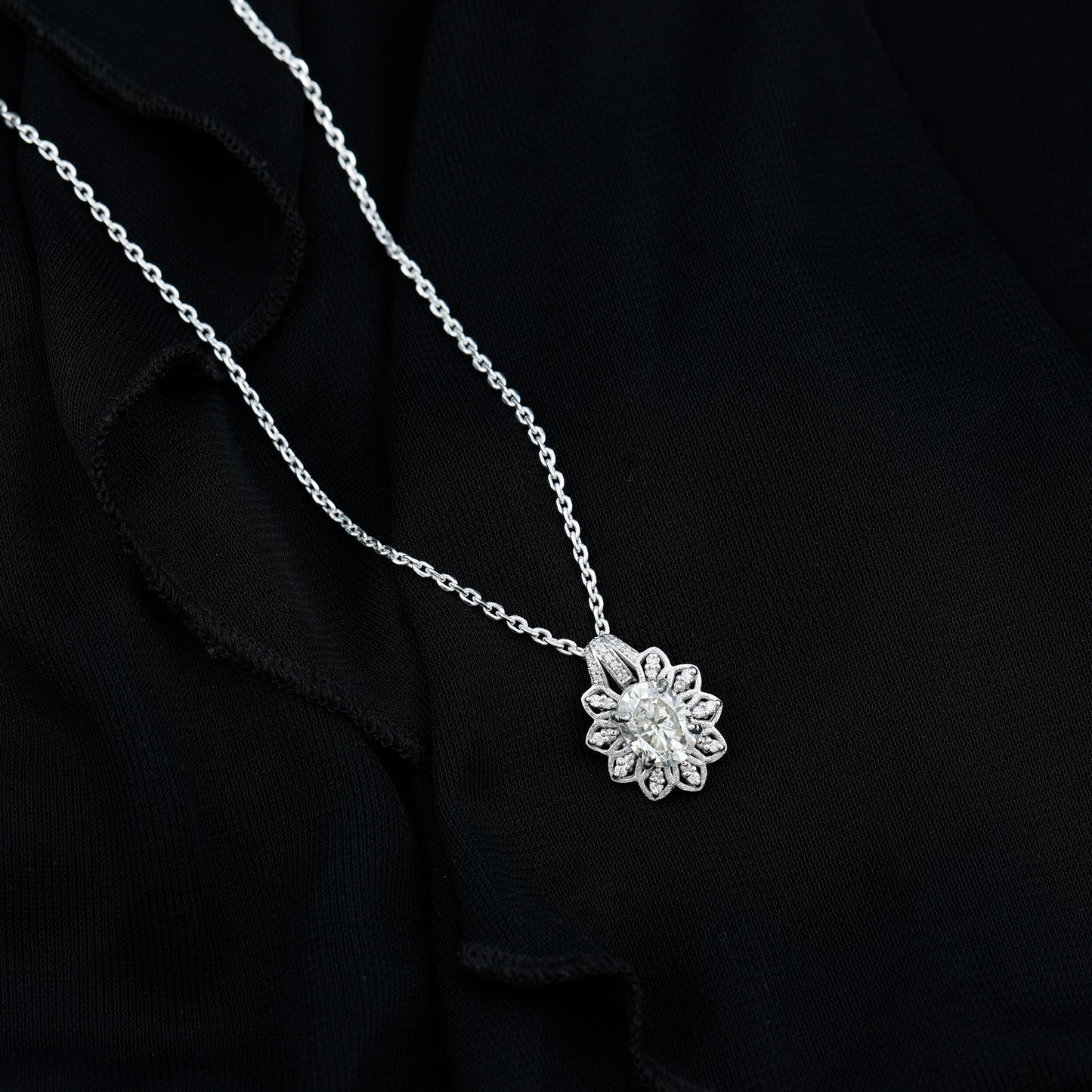 Certified 2 Carat Oval Moissanite Vintage Necklace with Silver Chain