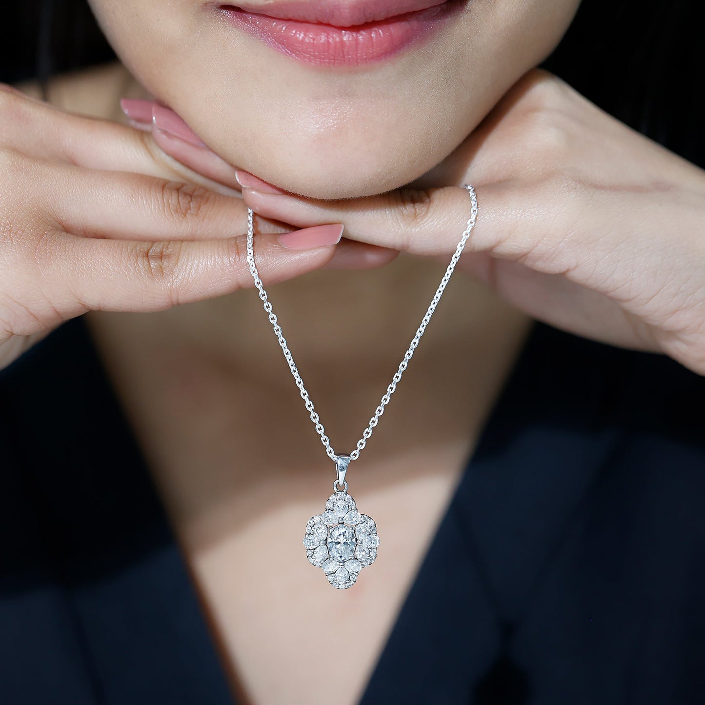 Certified Moissanite Flower Necklace for Wedding