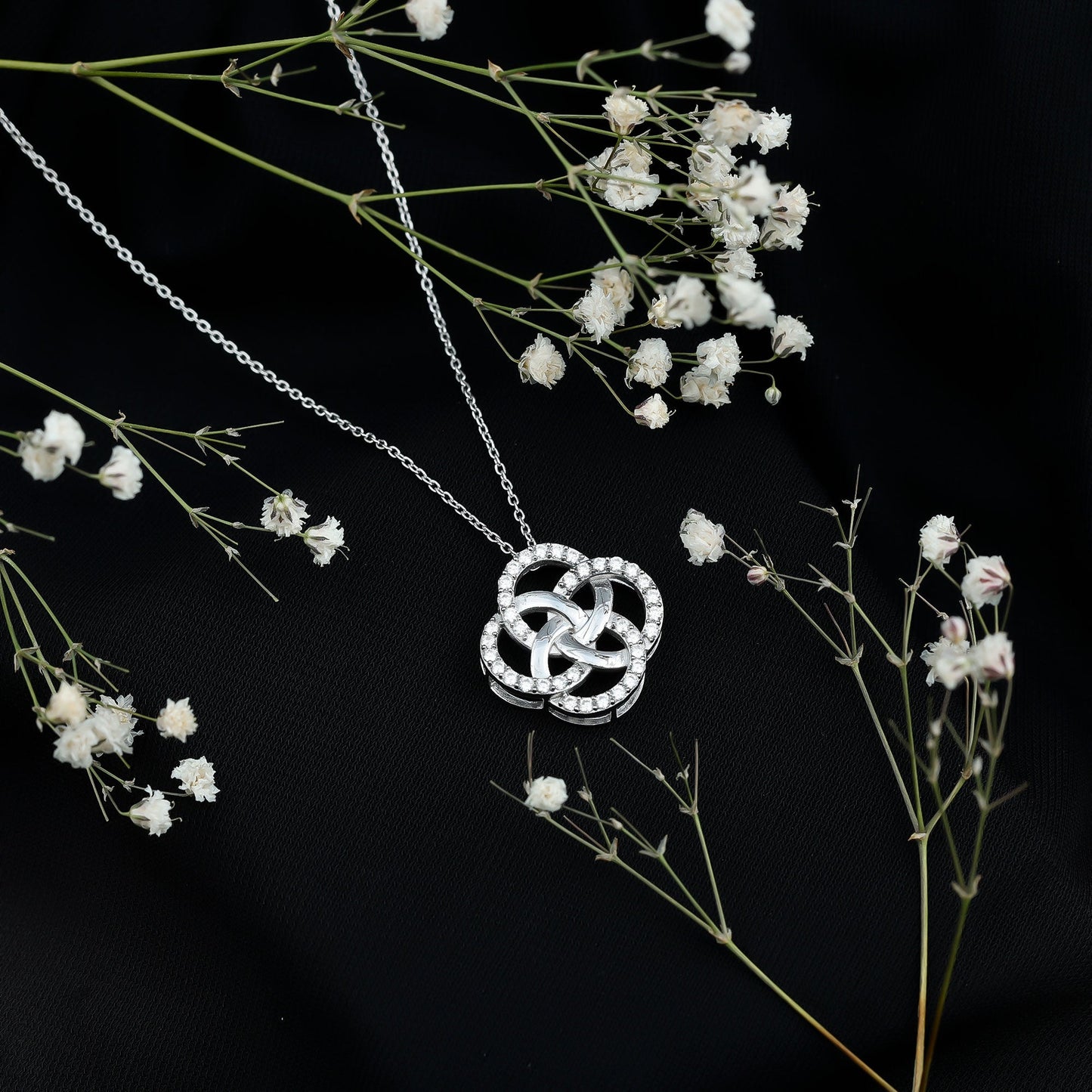 Sterling Silver Moissanite Interlocking Circle Necklace for Women