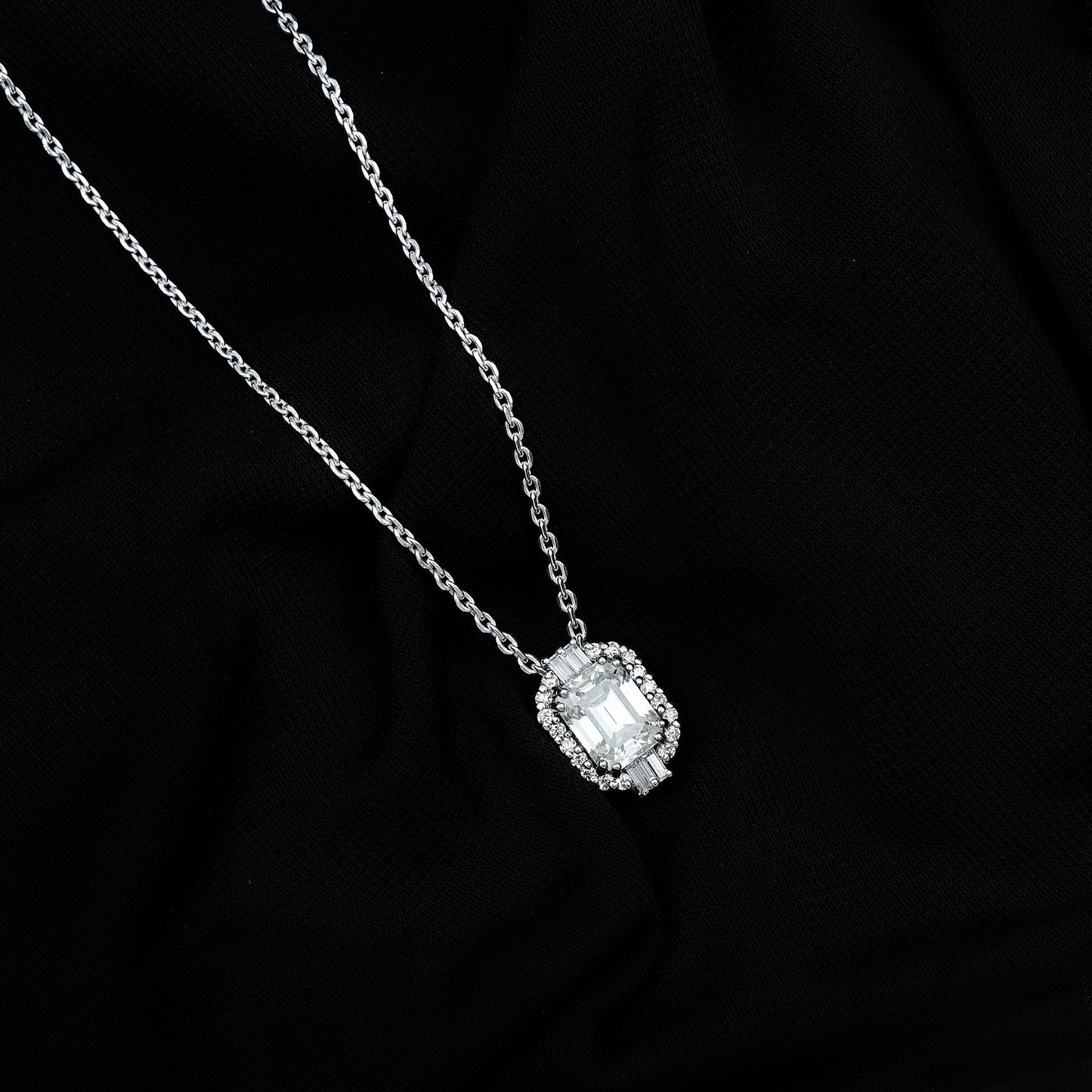 Vintage Inspired 2.8 Carat Emerald Cut Moissanite Halo Necklace