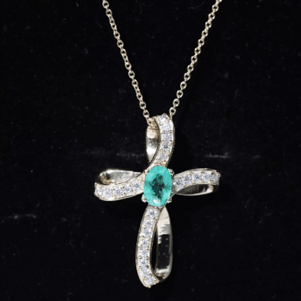 Certified Lab Grown Emerald Christian Cross Necklace With Silver Chain