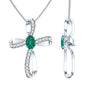 Certified Lab Grown Emerald Christian Cross Necklace With Silver Chain