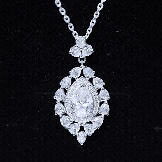 Certified 2.2 Carat Pear Shaped Moissanite Bridal Necklace with Silver Chain