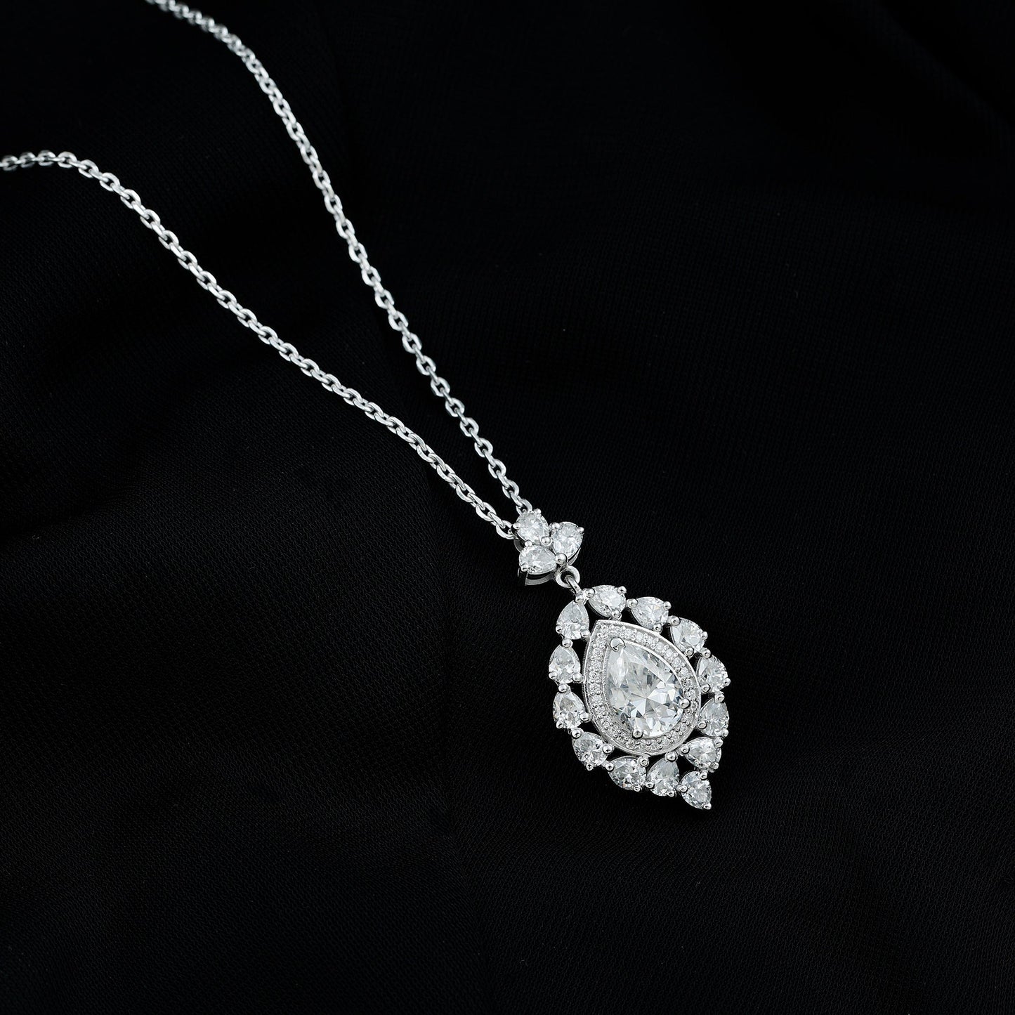 Certified 2.2 Carat Pear Shaped Moissanite Bridal Necklace with Silver Chain