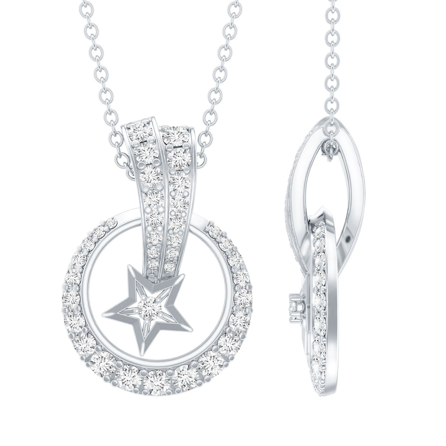 Certified Moissanite Shooting Star Pendant with Silver Chain