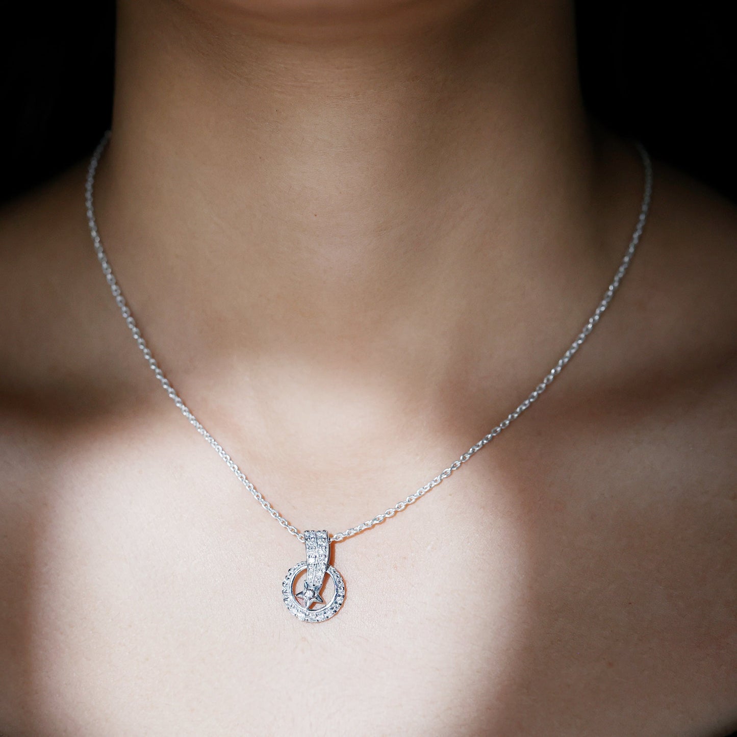 Certified Moissanite Shooting Star Pendant with Silver Chain