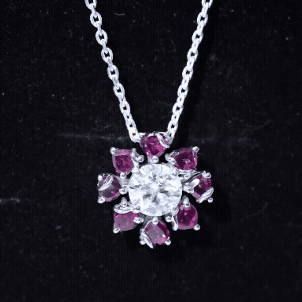 2 Carat Moissanite Designer Necklace with Rhodolite