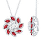 2 Carat Moissanite and Lab Ruby Flower Pendant Necklace