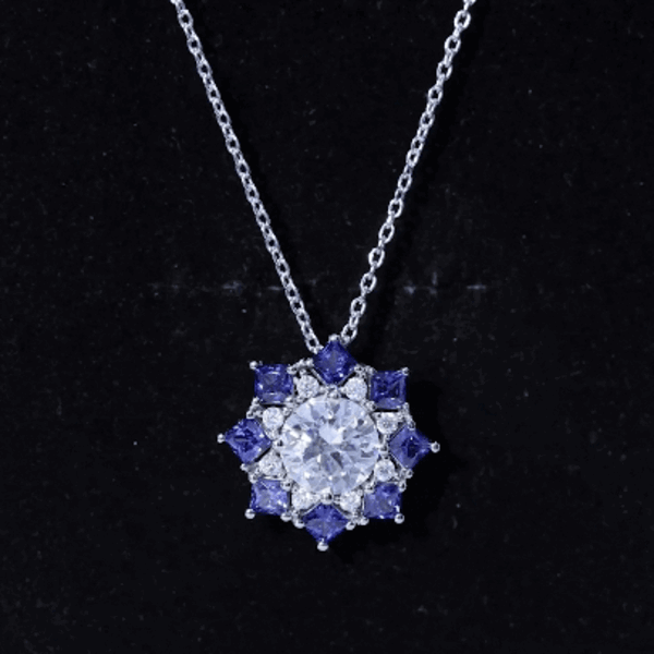 Certified 2 Carat Moissanite and Sapphire Designer Necklace with Silver Chain