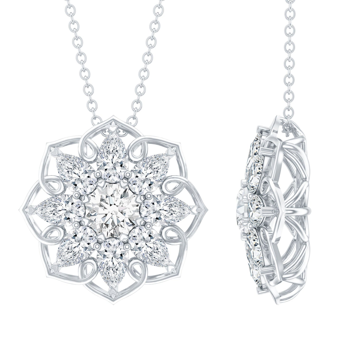 Certified Moissanite Flower Pendant Necklace with Chain
