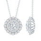 Certified Moissanite Double Halo Pendant Necklace with Silver Chain